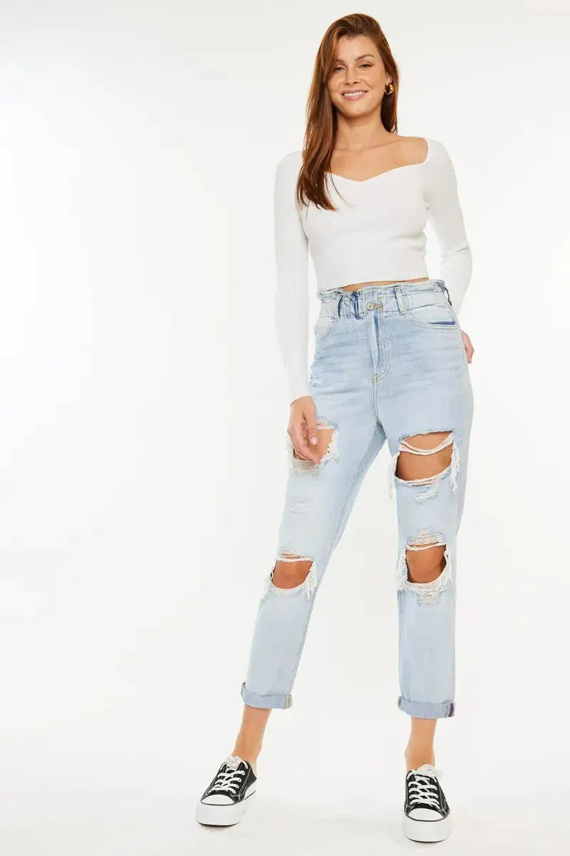 Open Pack Paperbag Distressed Kancan Mom Jeans