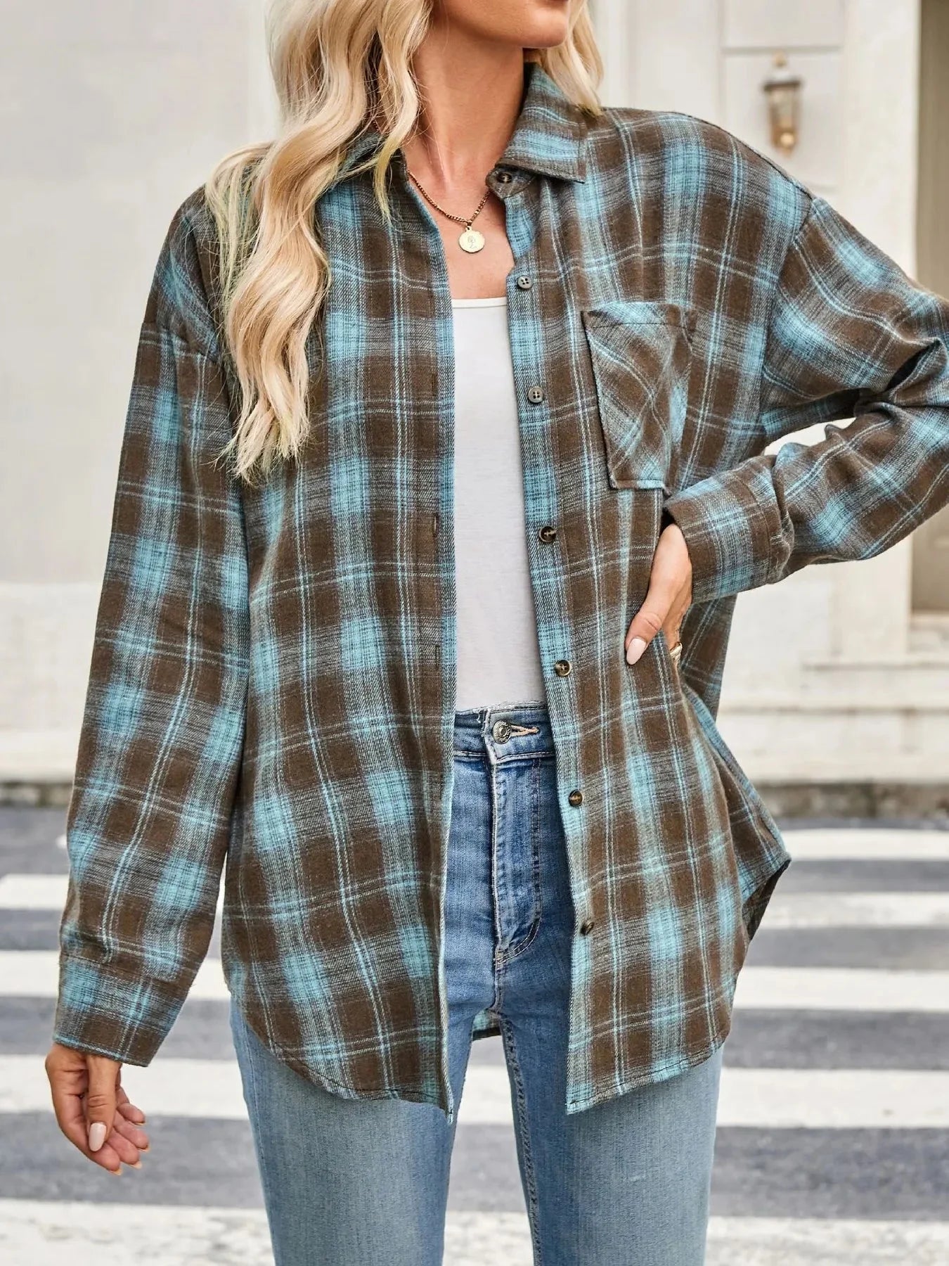 Oversized Plaid Button Up Long Sleeve Shirt