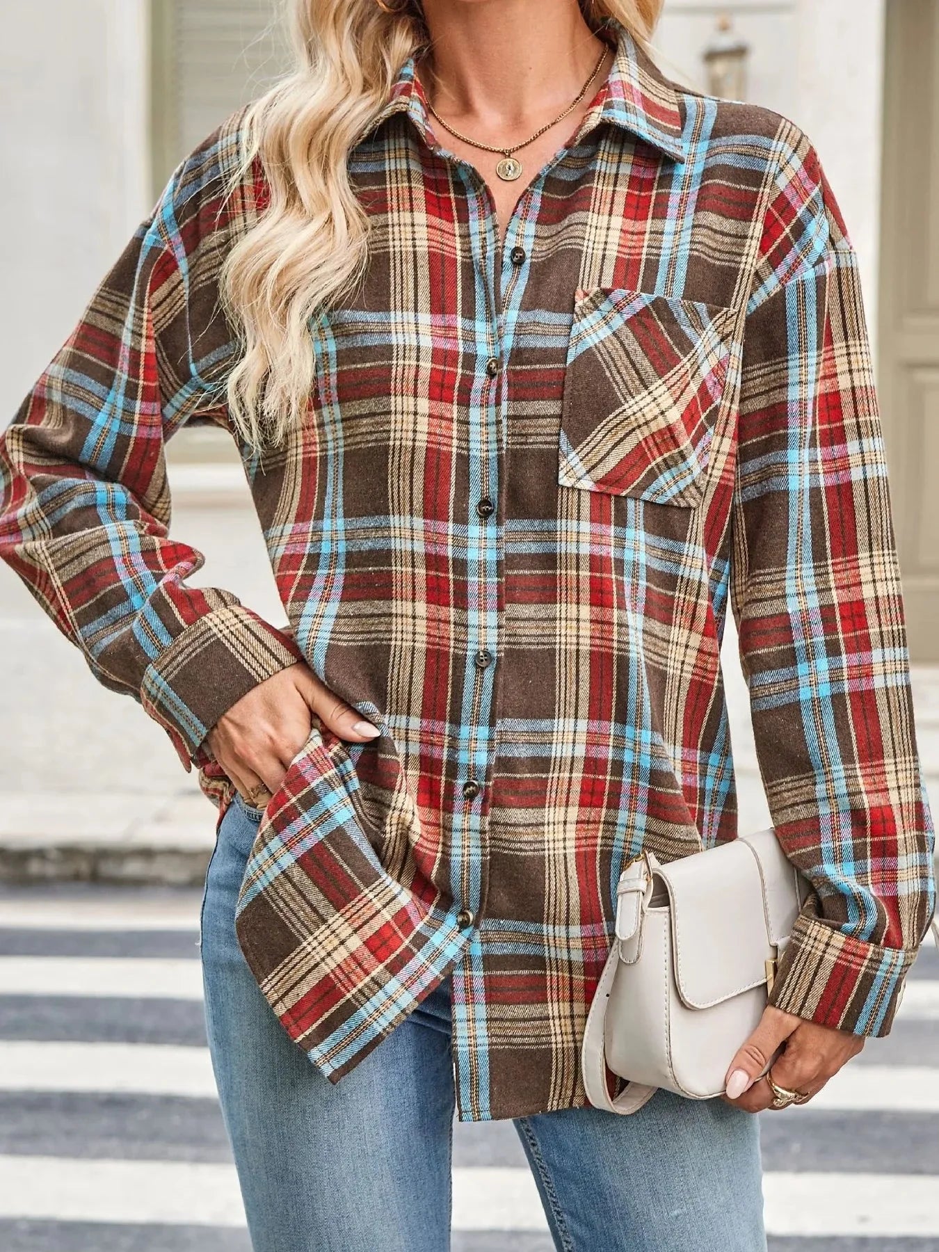 Oversized Plaid Button Up Long Sleeve Shirt