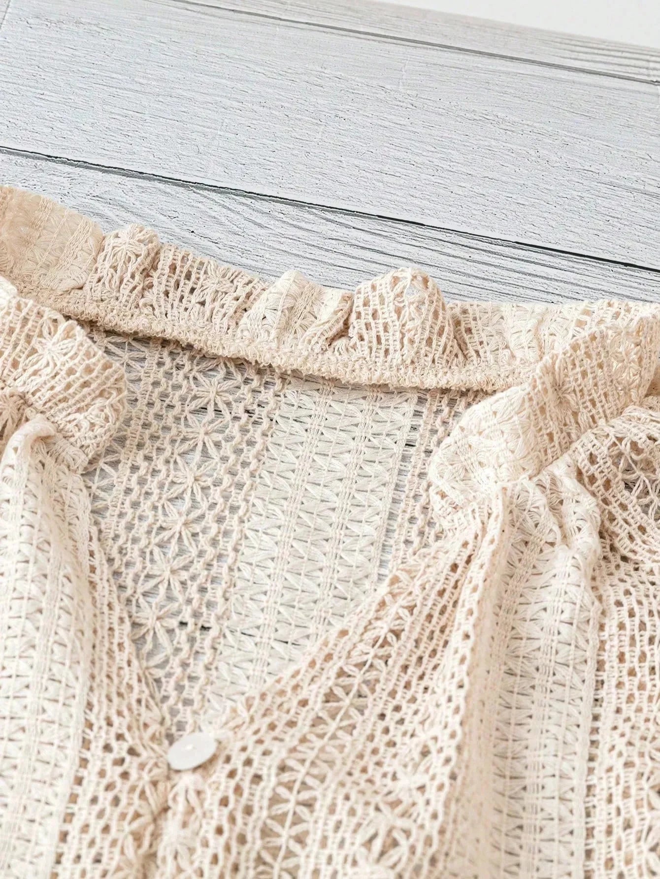 Crochet Notched Button Front Shirt