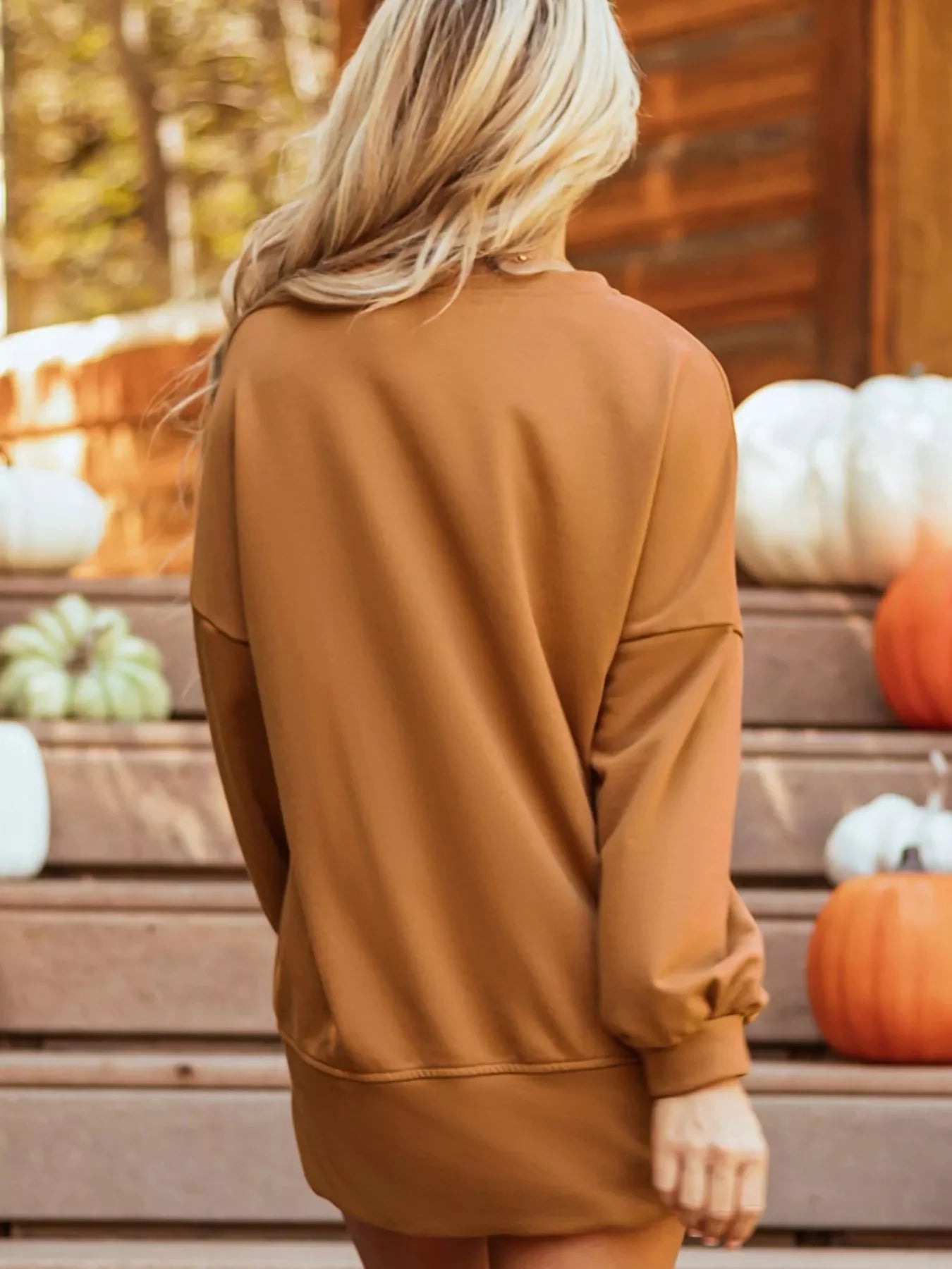 Notched Long Sleeve Oversized Happy Halloween Graphic Sweatshirt