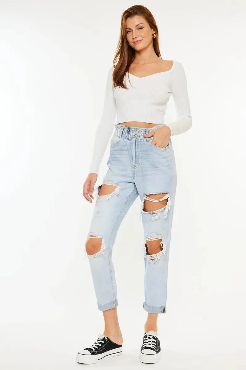 Open Pack Paperbag Distressed Kancan Mom Jeans