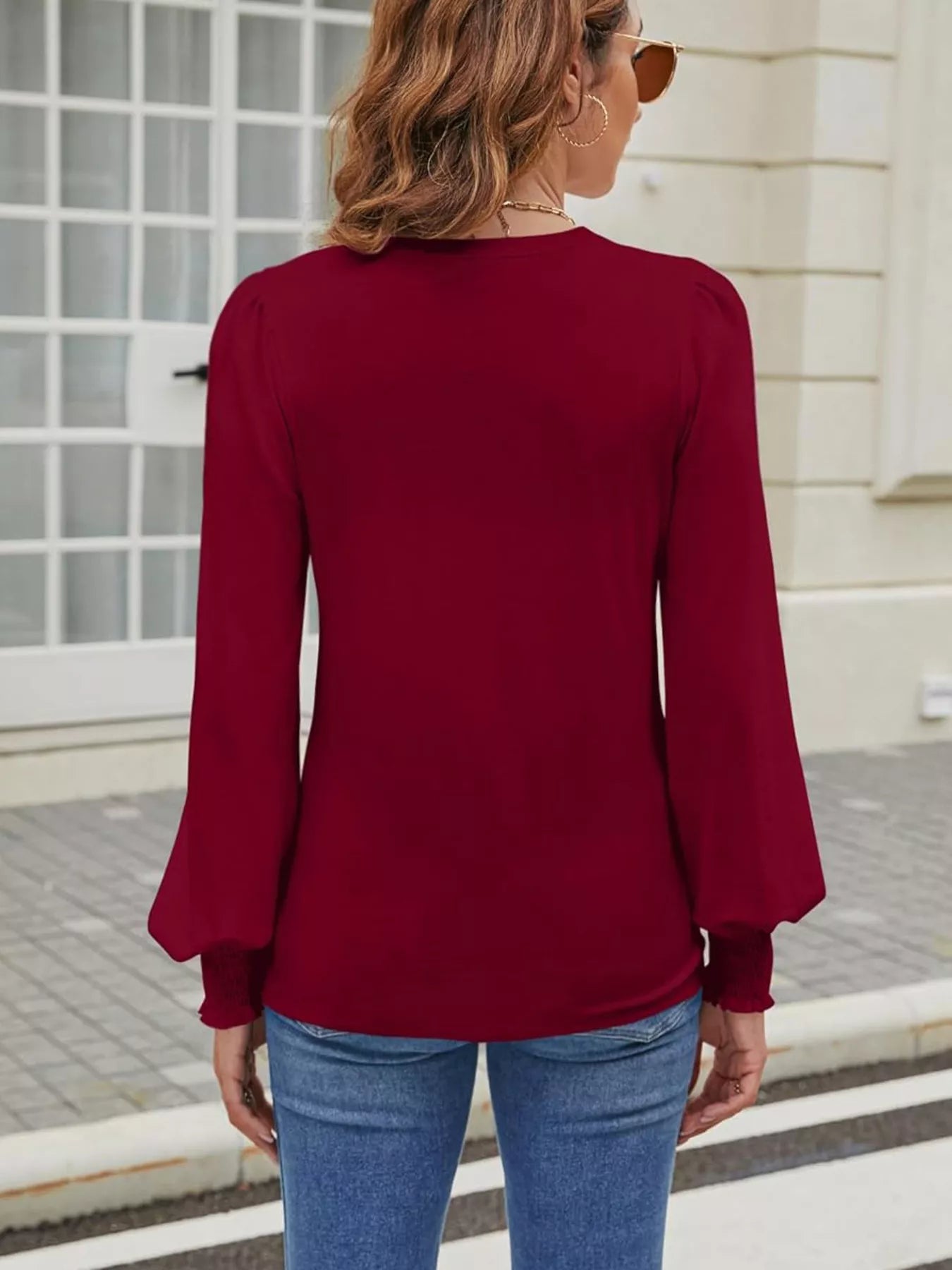 Long Sleeve Keyhole Neck Top