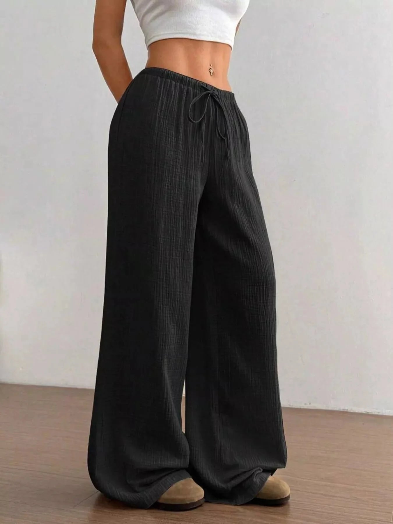 Plus Size Drawstring Wide Leg Pants
