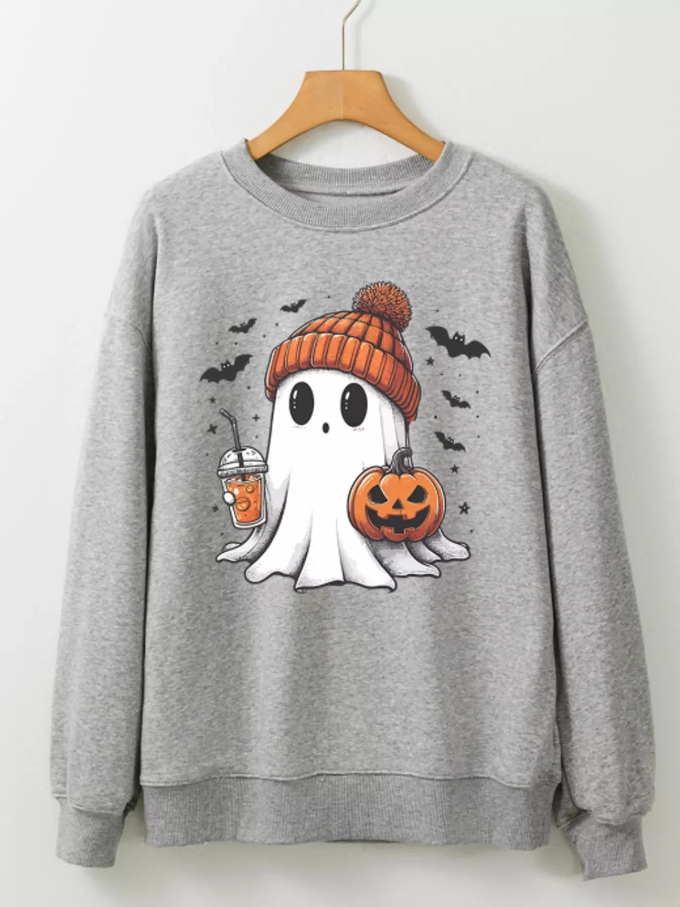 Round Neck Halloween Ghost Sweatshirt