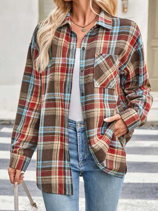 Oversized Plaid Button Up Long Sleeve Shirt