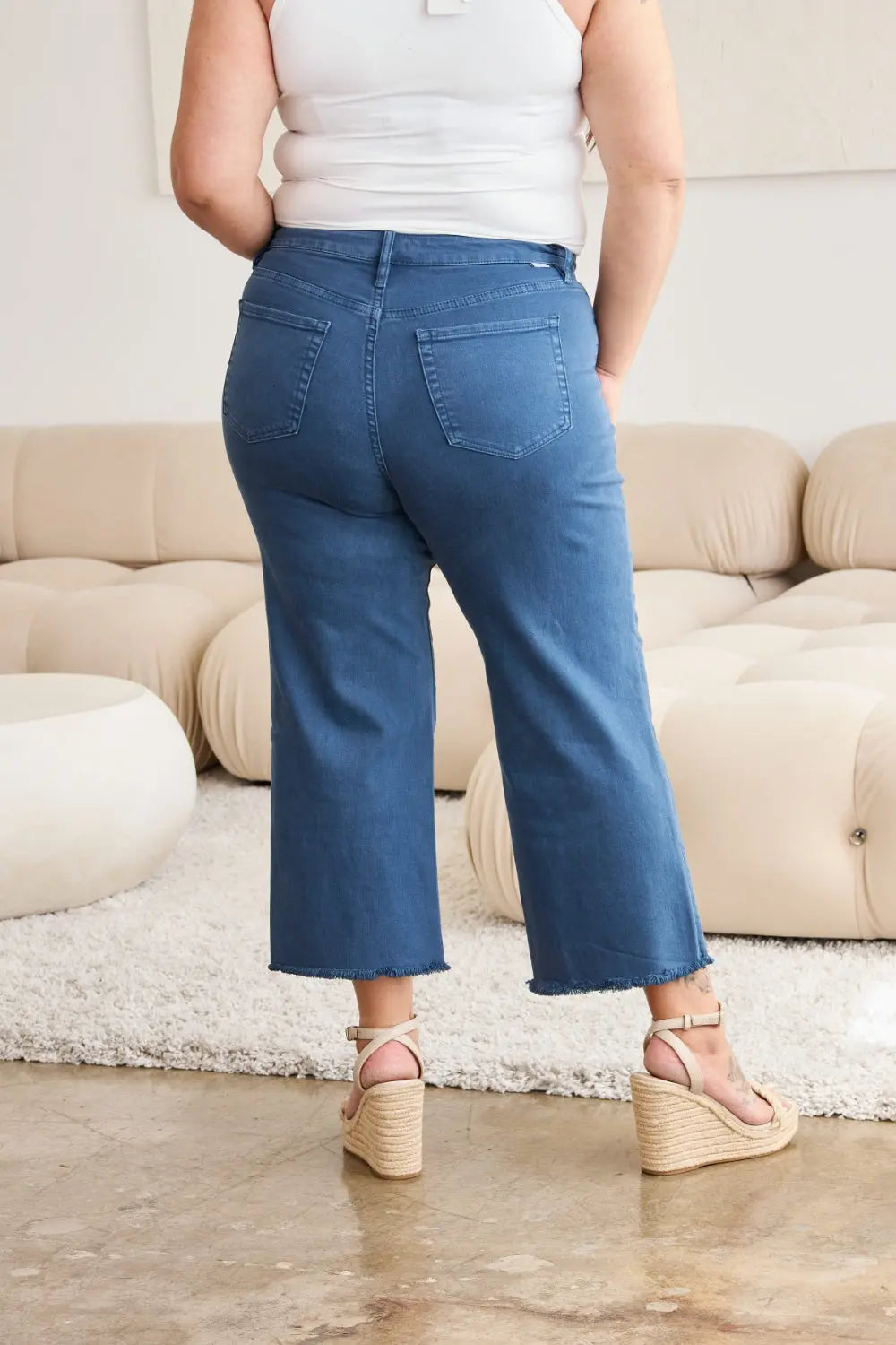 RFM Crop Full Size Tummy Control High Waist Raw Hem Jeans