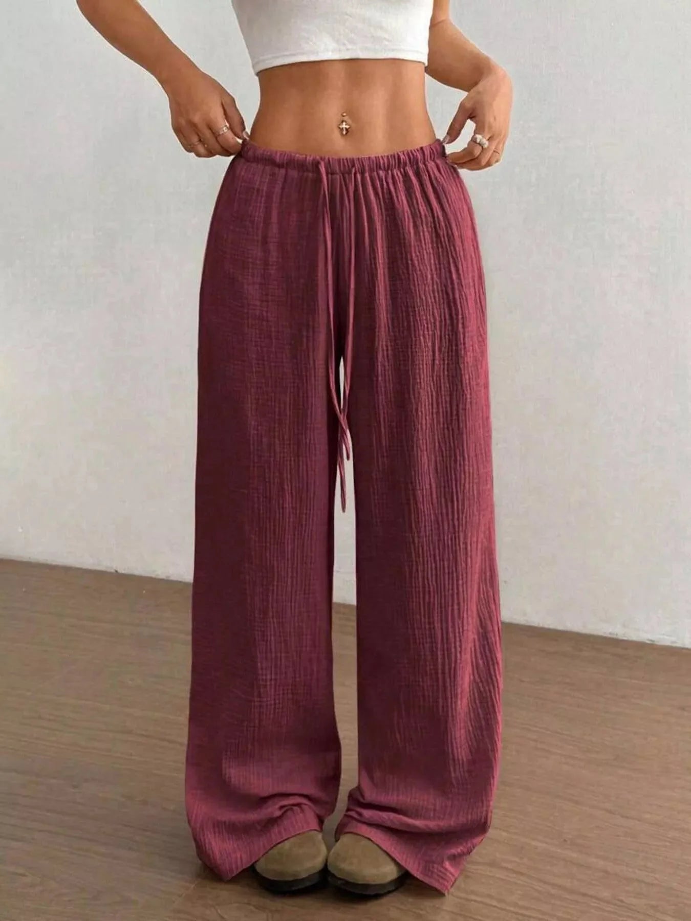 Plus Size Drawstring Wide Leg Pants