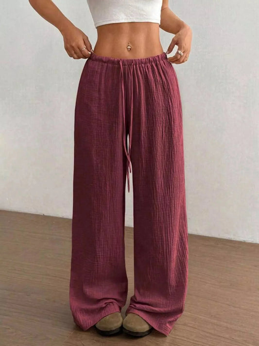 Plus Size Drawstring Wide Leg Pants