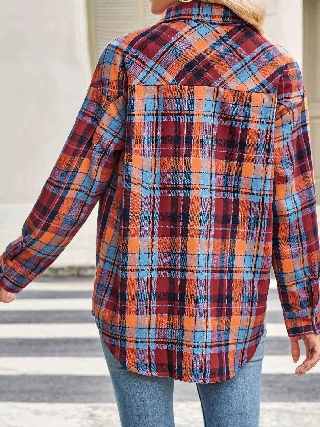 Oversized Plaid Button Up Long Sleeve Shirt