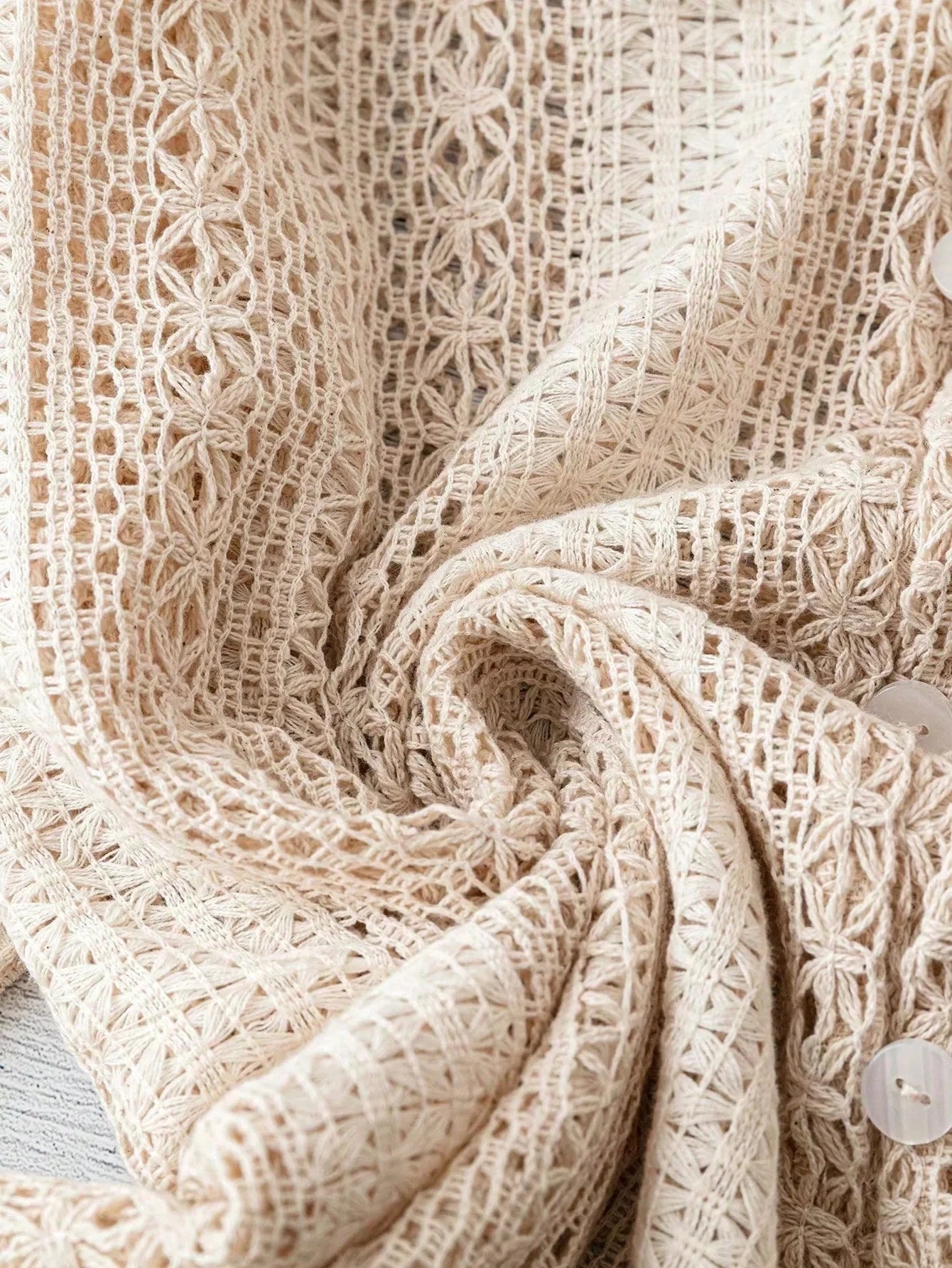 Crochet Notched Button Front Shirt