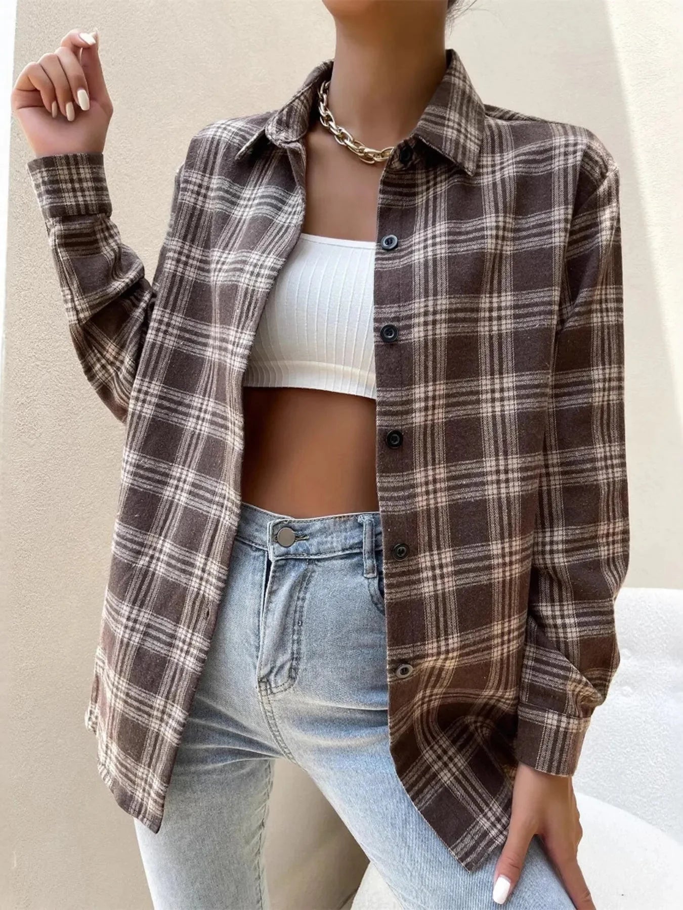 Oversized Women's Plaid Button Up Shirt