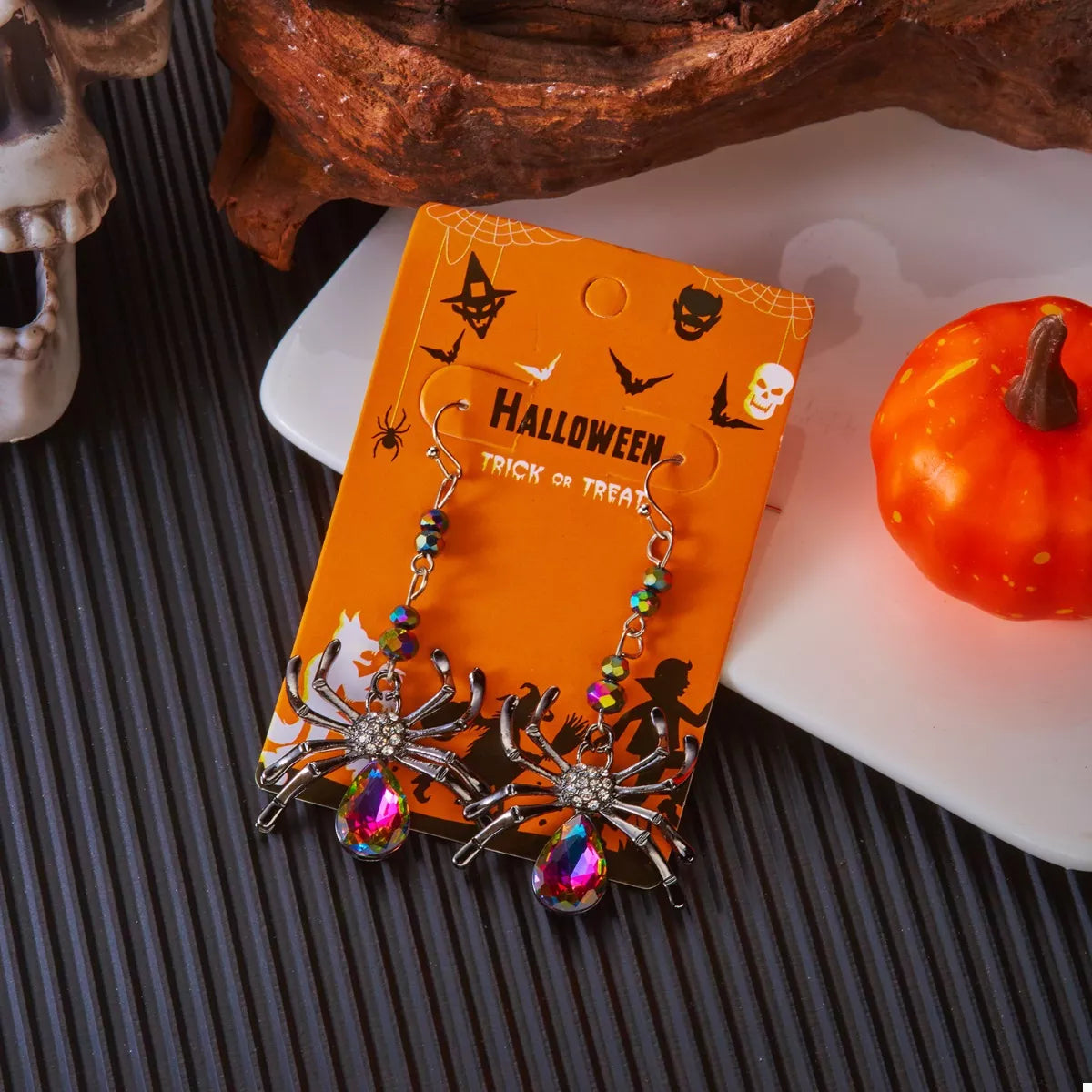 Crystal Spider Halloween Dangle Earrings