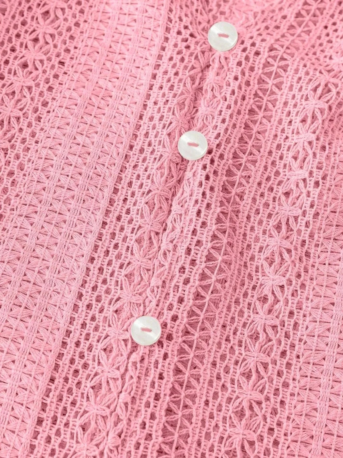 Crochet Notched Button Front Shirt