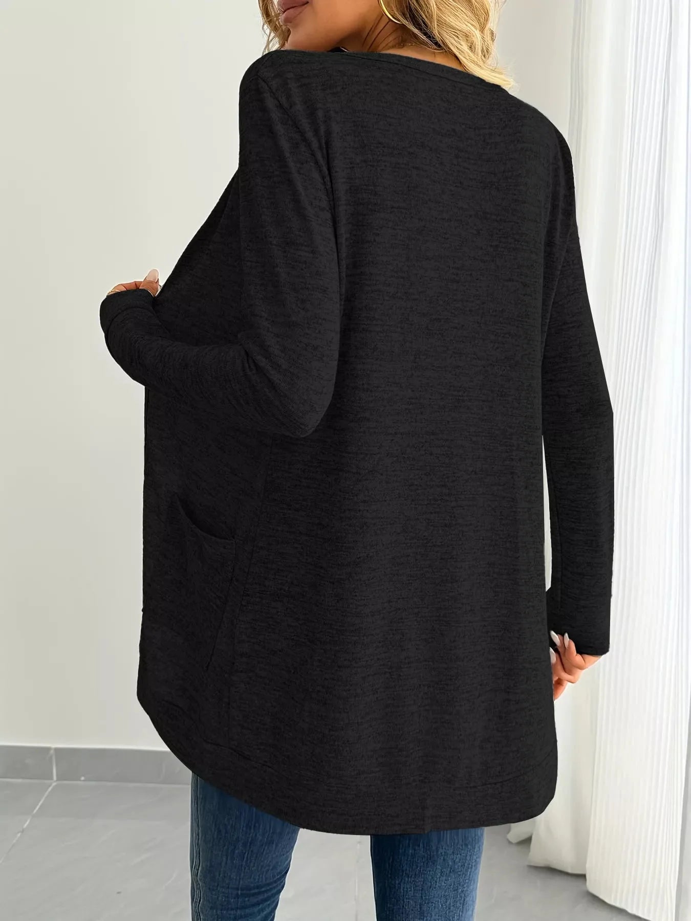 Open Front Longline Cardigan with Side Pockets