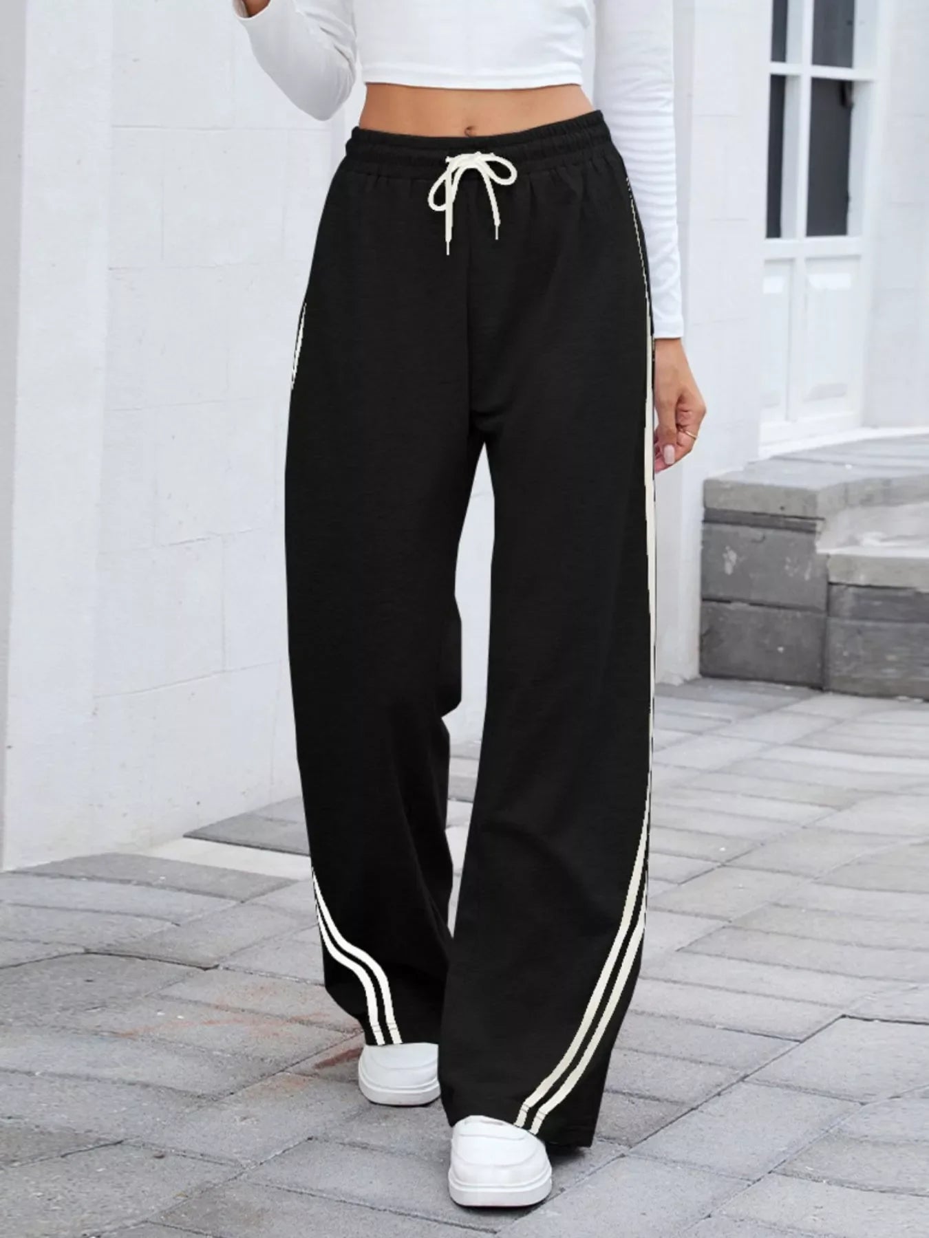 Side Striped Wide Leg Pants
