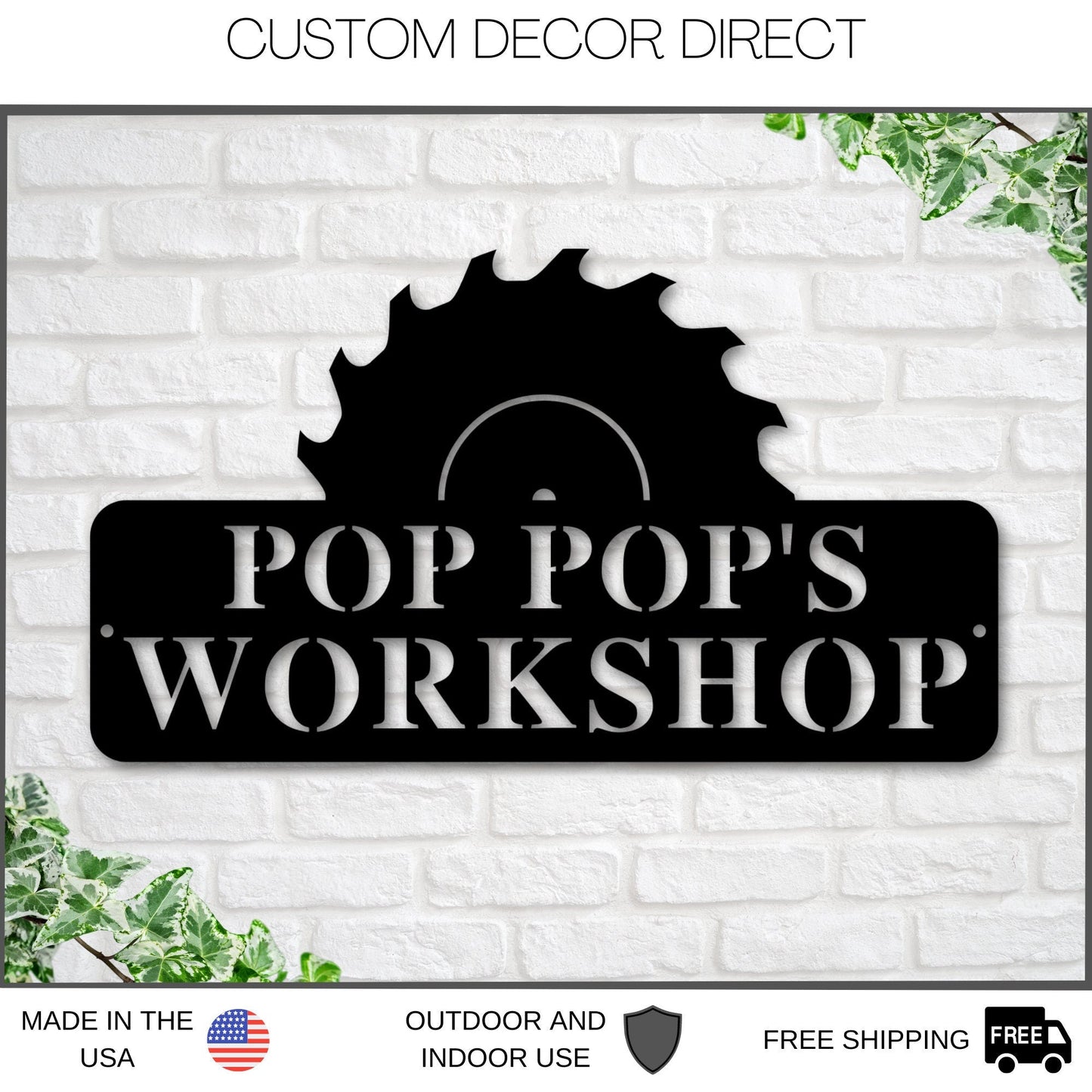 Black Friday, Cyber Monday Sale, Pop Pop's Workshop Sign In A Saw Blade, Crescent Wrench & Hammer Art, Gifts For Pop Pop, Woodworker Sign