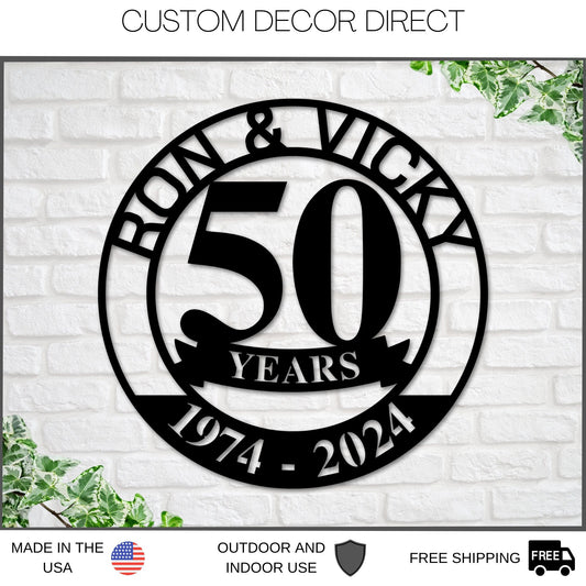 50th Anniversary Sign, Metal Anniversary Sign, Golden Anniversary, 50 Year Anniversary Gift, Wedding Anniversary Metal Wall Art, Celebration